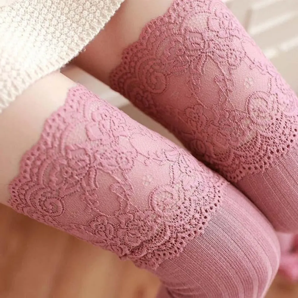women wintertime overknee socks cable knitted lacetop cozy stockings ✈️ free.shipping