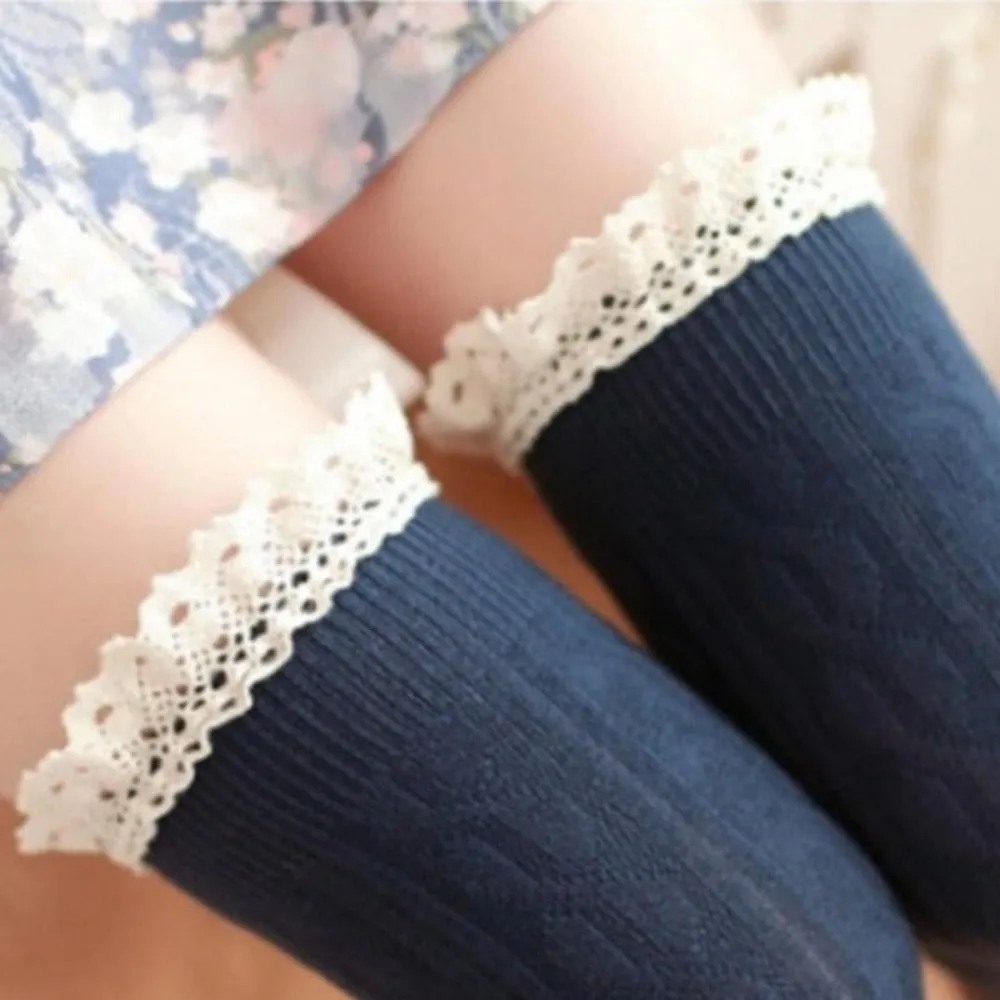 women wintertime overknee socks cable knitted lacetop cozy stockings ✈️ free.shipping