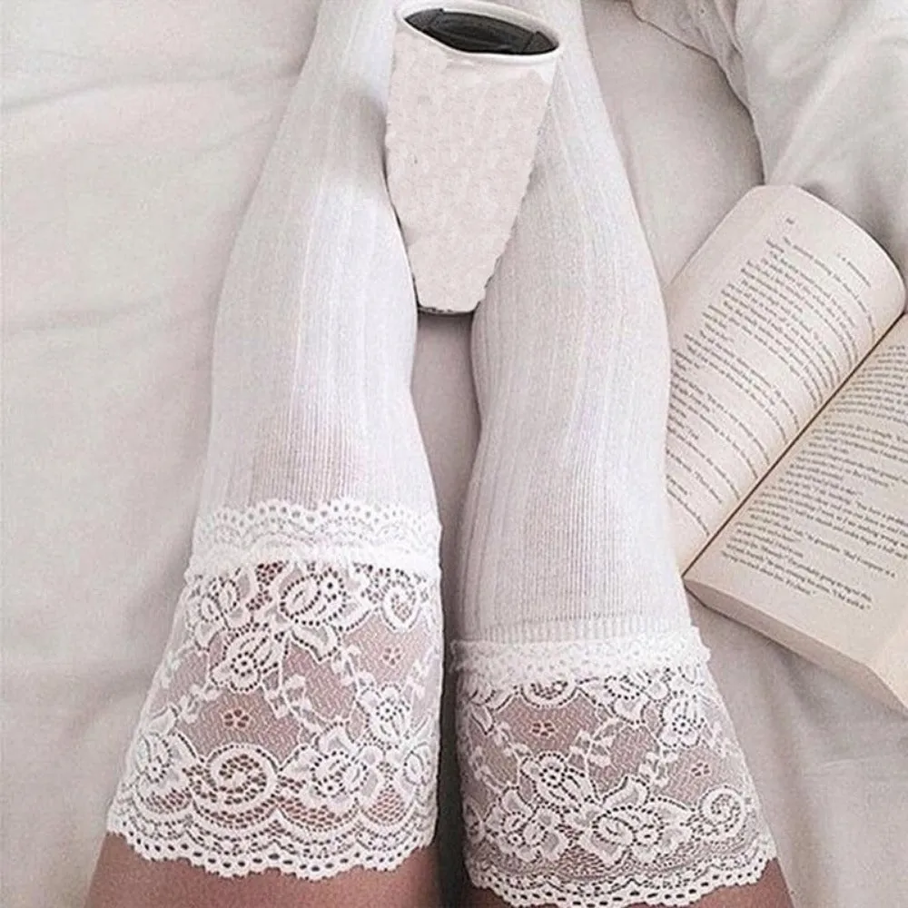 women wintertime overknee socks cable knitted lacetop cozy stockings ✈️ free.shipping