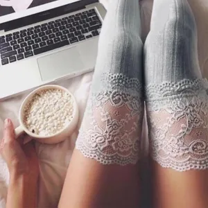 women wintertime overknee socks cable knitted lacetop cozy stockings ✈️ free.shipping