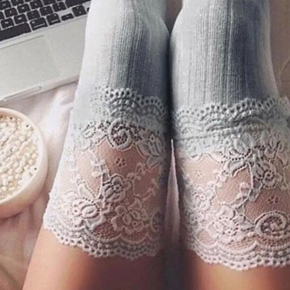 women wintertime overknee socks cable knitted lacetop cozy stockings ✈️ free.shipping
