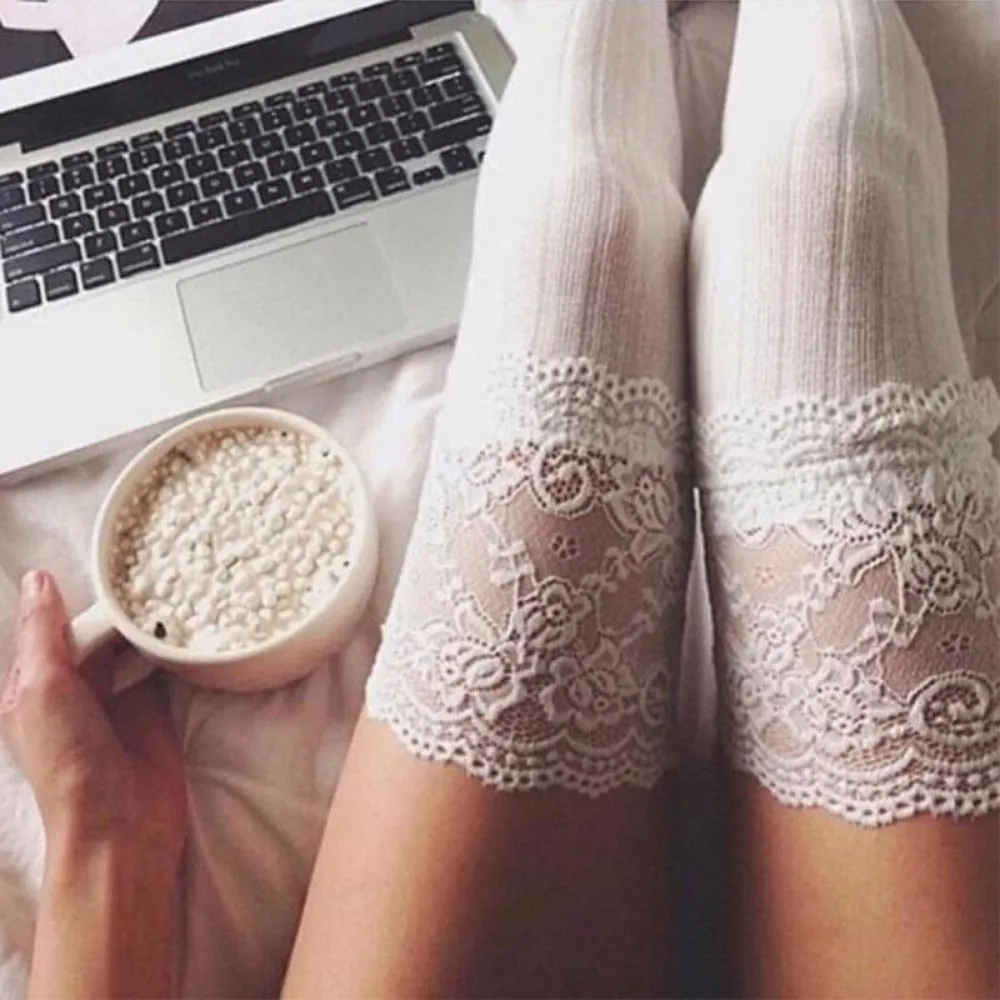 women wintertime overknee socks cable knitted lacetop cozy stockings ✈️ free.shipping
