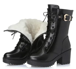 Women's Cotton-Lined Leather Martin Boots