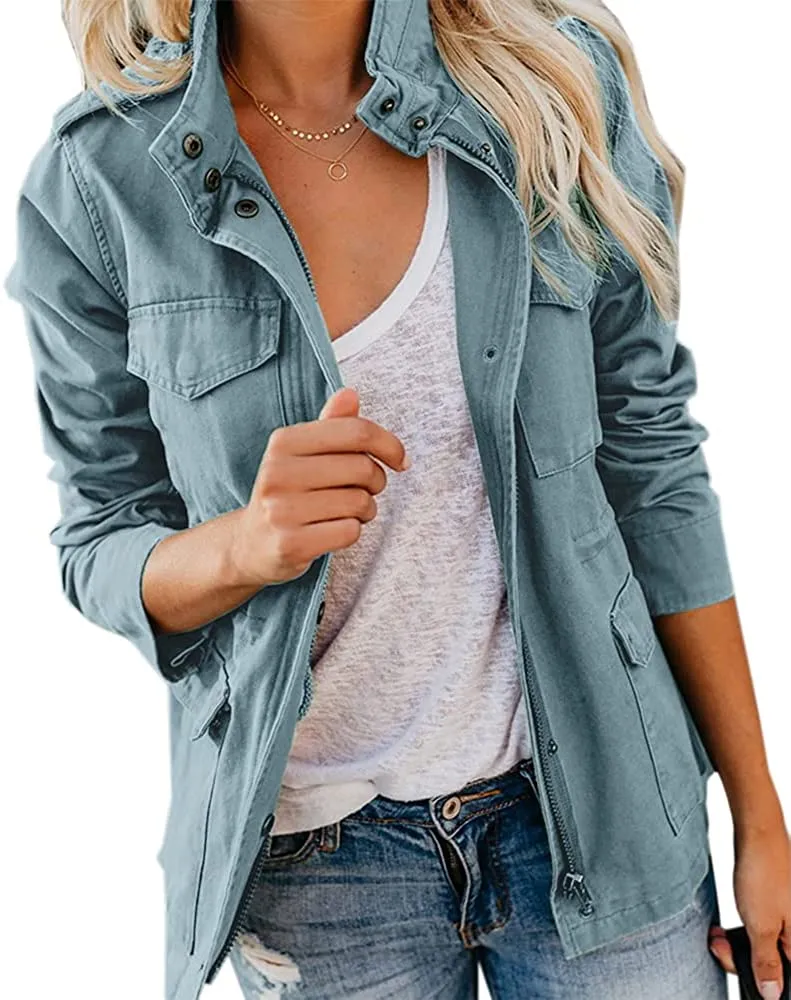 Womens Military Anorak Sleeveless Vest Safari Utility Zip Up Lightweight Hoodies Jacket with Pockets