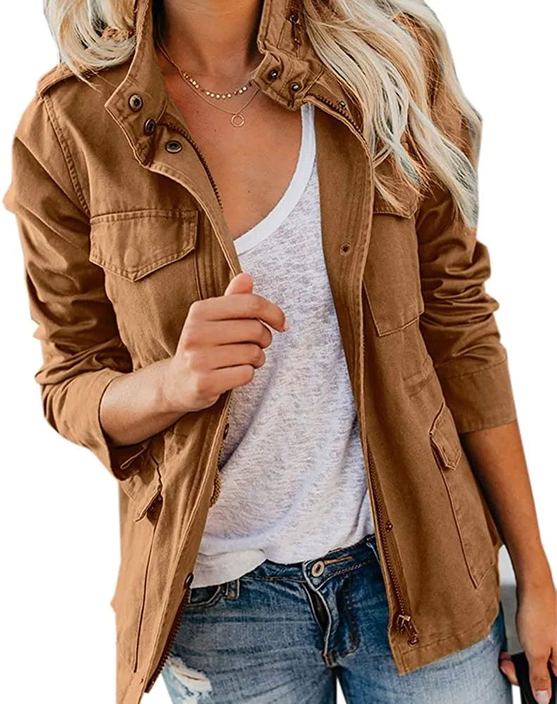 Womens Military Anorak Sleeveless Vest Safari Utility Zip Up Lightweight Hoodies Jacket with Pockets