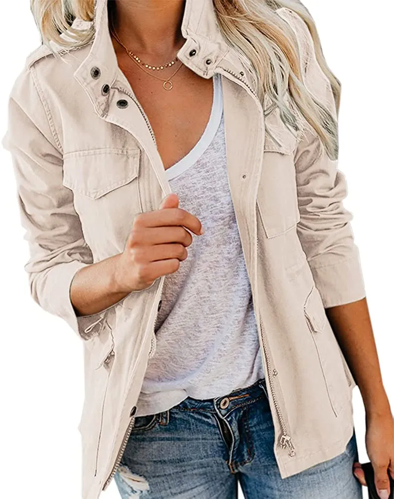 Womens Military Anorak Sleeveless Vest Safari Utility Zip Up Lightweight Hoodies Jacket with Pockets