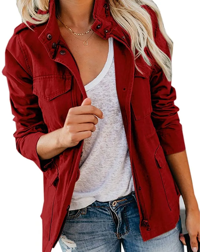 Womens Military Anorak Sleeveless Vest Safari Utility Zip Up Lightweight Hoodies Jacket with Pockets
