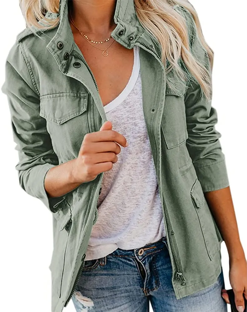 Womens Military Anorak Sleeveless Vest Safari Utility Zip Up Lightweight Hoodies Jacket with Pockets