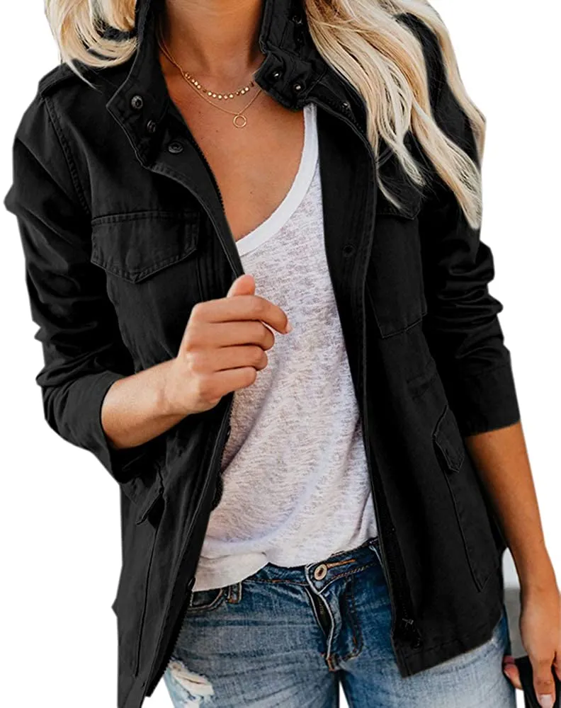 Womens Military Anorak Sleeveless Vest Safari Utility Zip Up Lightweight Hoodies Jacket with Pockets