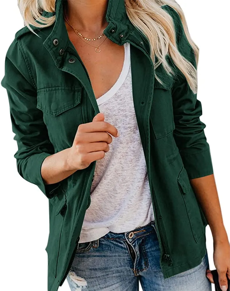 Womens Military Anorak Sleeveless Vest Safari Utility Zip Up Lightweight Hoodies Jacket with Pockets