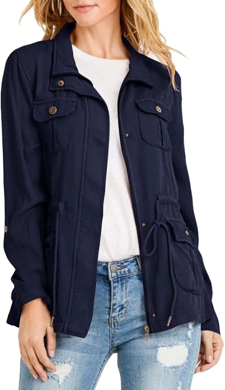 Womens Military Anorak Sleeveless Vest Safari Utility Zip Up Lightweight Hoodies Jacket with Pockets