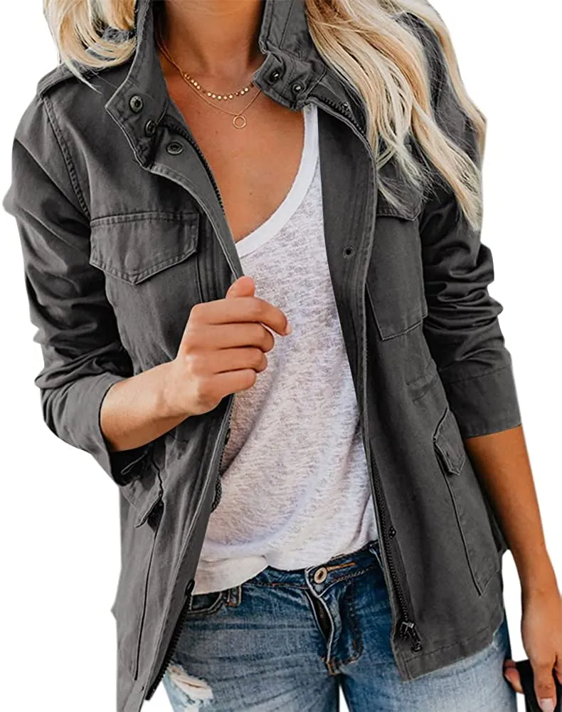 Womens Military Anorak Sleeveless Vest Safari Utility Zip Up Lightweight Hoodies Jacket with Pockets