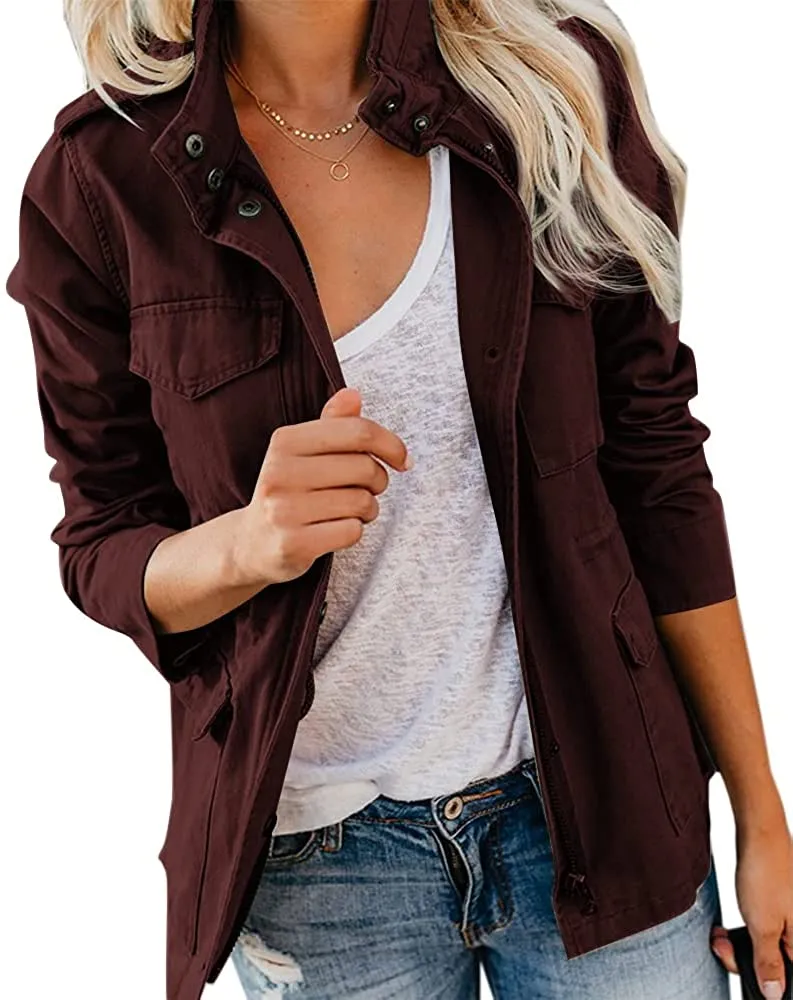 Womens Military Anorak Sleeveless Vest Safari Utility Zip Up Lightweight Hoodies Jacket with Pockets