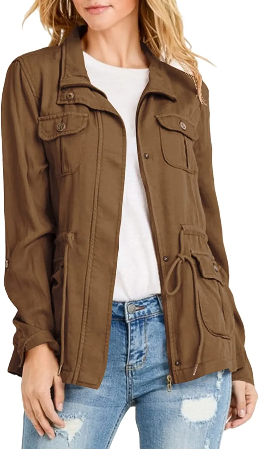 Womens Military Anorak Sleeveless Vest Safari Utility Zip Up Lightweight Hoodies Jacket with Pockets