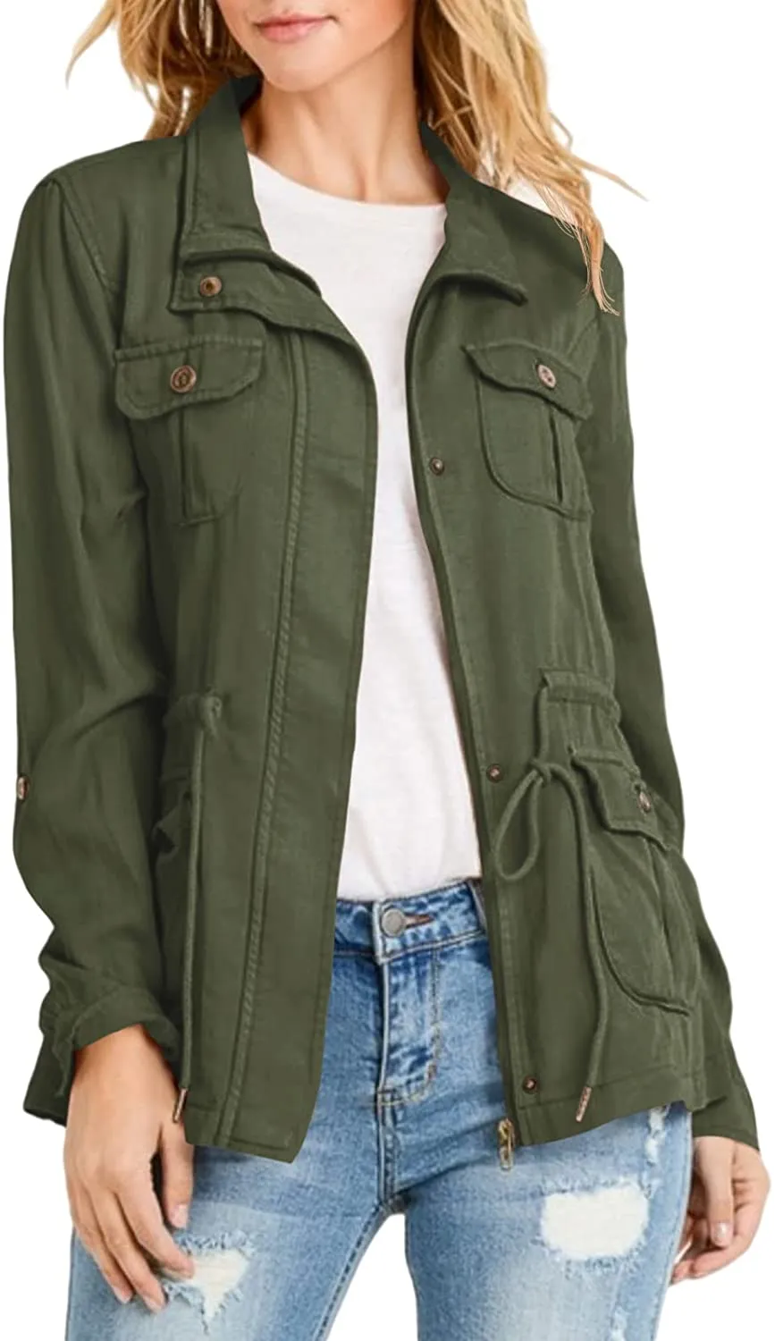 Womens Military Anorak Sleeveless Vest Safari Utility Zip Up Lightweight Hoodies Jacket with Pockets