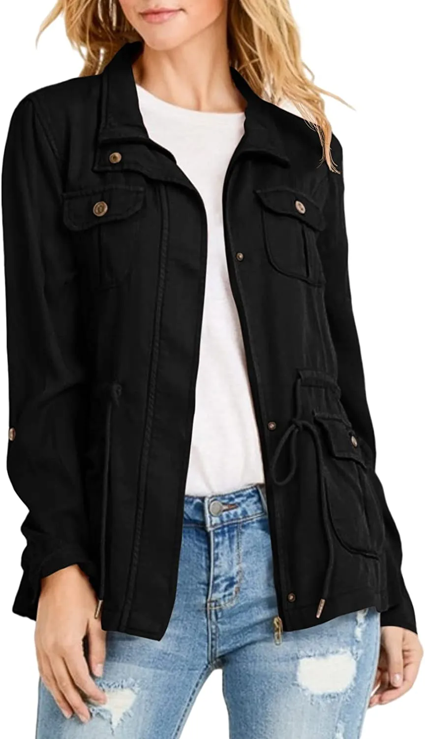 Womens Military Anorak Sleeveless Vest Safari Utility Zip Up Lightweight Hoodies Jacket with Pockets