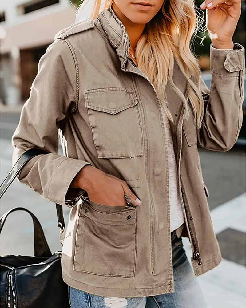 Womens Military Anorak Sleeveless Vest Safari Utility Zip Up Lightweight Hoodies Jacket with Pockets