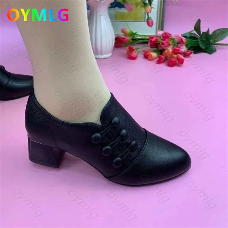 Women's Warm Side Button Leather Ankle Boots