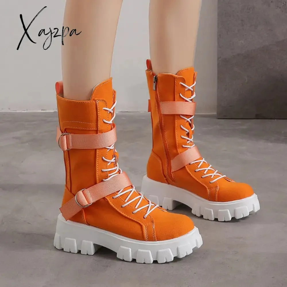Xajzpa - Women Boots New Lace-Up Platform Shoes Leather Boots Women British Short Boots Ladies Ankle Boots Fashion Boots